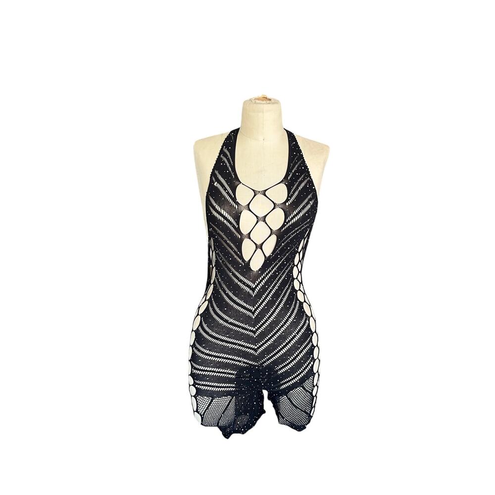 Dance Wear Mesh Bedazzled Romper in Black